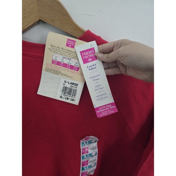 Hanes Deadstock Vintage 90s Red Crewneck Relaxed Cotton Blend Sweatshirt XL - Picture 5 of 8